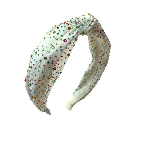 Bari Lynn - Tulle Jeweled Knot Headband - White