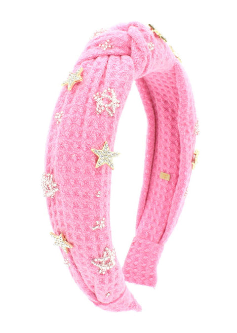 Bari Lynn - Waffle Knot Headband - Pink Crystal Star