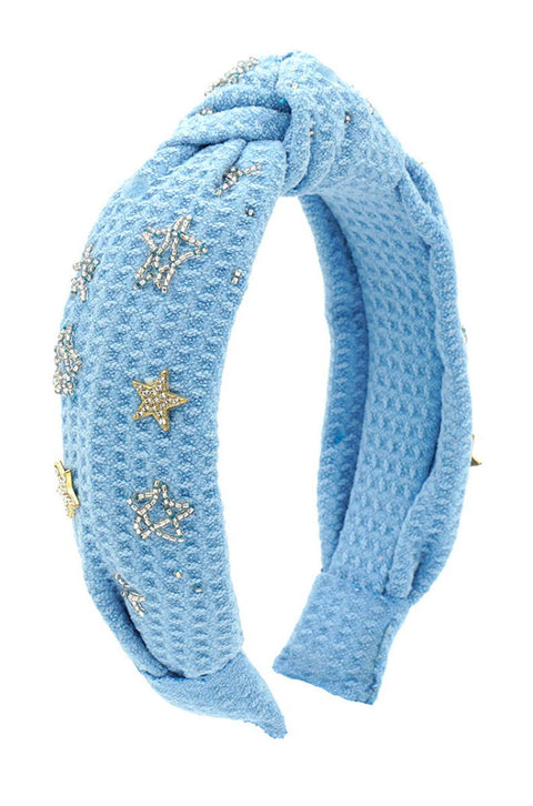 Bari Lynn - Waffle Knot Headband - Blue Crystal Star