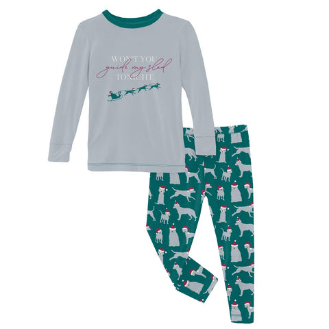 Kickee Pants - Long Sleeve Graphic Pajama Set - Cedar Santa Dog