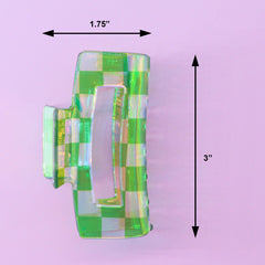 Frog Sac - Medium Square Iridescent Claw Clip - Checkered Green