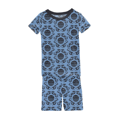 Kickee Pants - Print Short Sleeve Pajama Set - Dream Blue Four Dragons