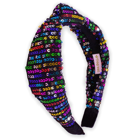 Frog Sac - Rainbow Confetti Sequin Knot Headband - Black