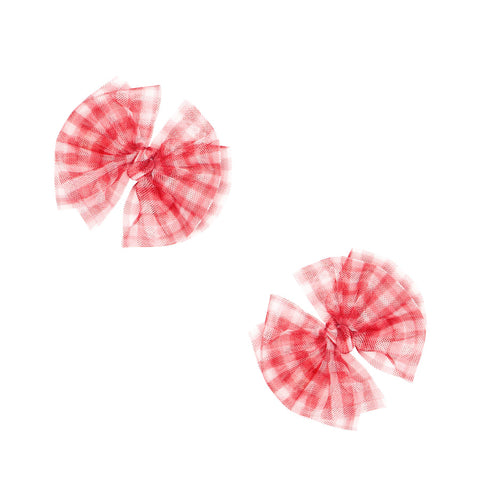 Baby Bling - 2PK Tulle Baby Fab Clips - Cherry Gingham