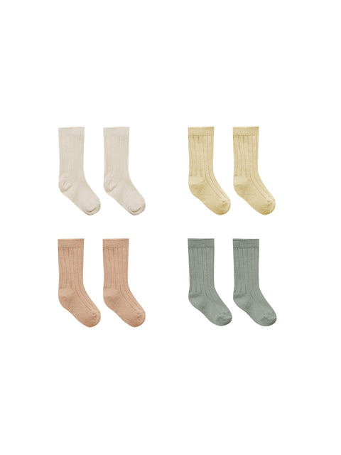 Quincy Mae - Socks Set Of 4 - Natural, Yellow, Apricot & Sea Green