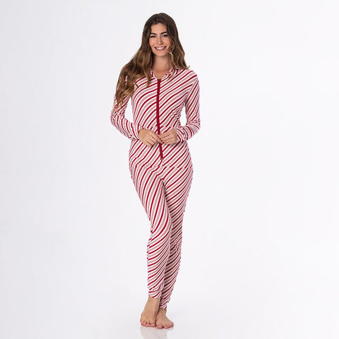 Kickee Pants - WMNS Jumpsuit With Hood - Crimson Candy Cane