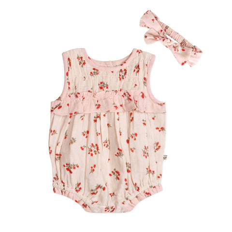 Viverano - Noor Floral Baby Romper + Headband - Tea Rose