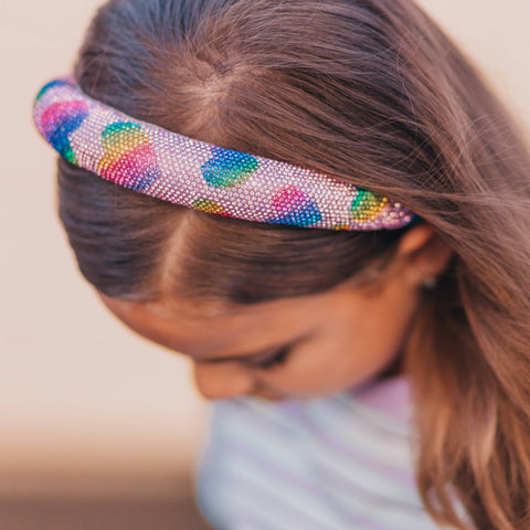 Padded Rhinestone Headband - Multi-Color Rainbow