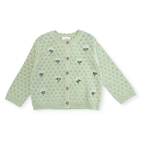Viverano - Mae Floral Pointelle Baby Sweater Knit Cardigan - Sage Green