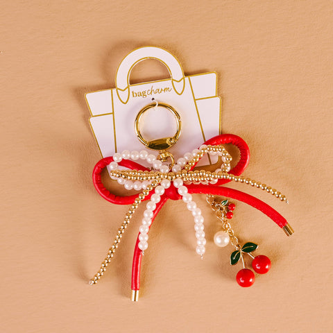 Layered Bows Bag Charm - Cherry Bliss