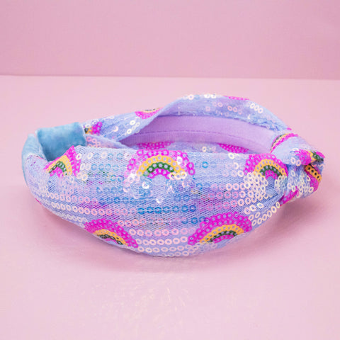 Sequin Knot Headband - Blue Rainbow