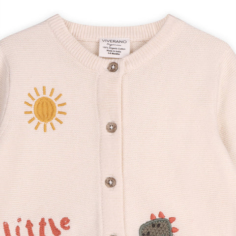 Viverano - Little & Loved Dino Applique Cardigan - Natural
