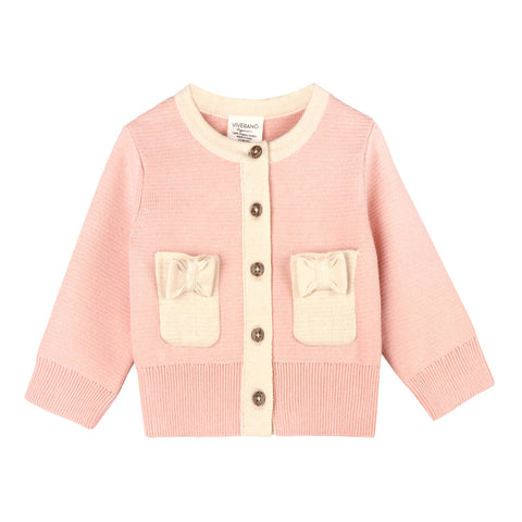 Viverano - Bow Pockets Sweater Knit Cardigan - Rosewood Pink