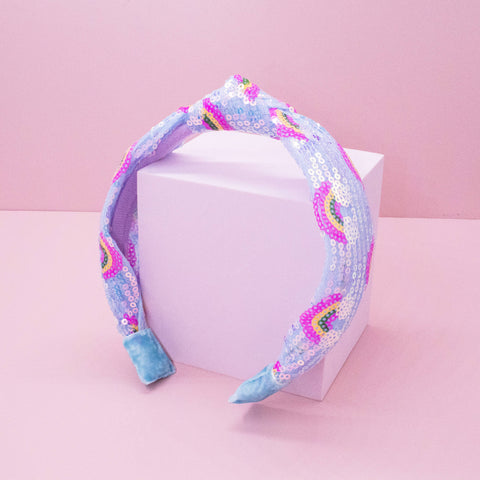 Sequin Knot Headband - Blue Rainbow