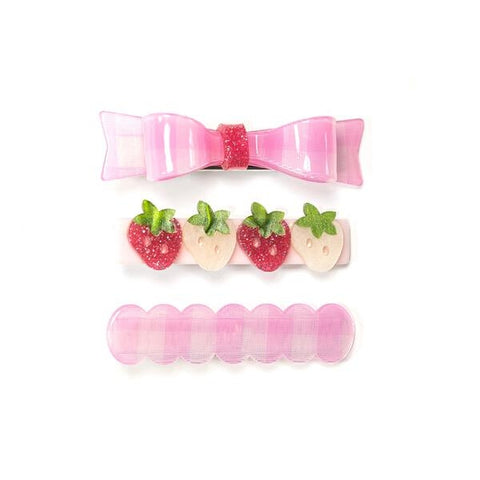 Lilies & Roses - Hair Clips - Strawberries And Checked Bow