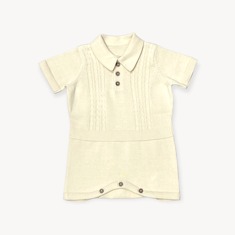 Viverano - Collar & Cable Knit Baby Bodysuit - Cream
