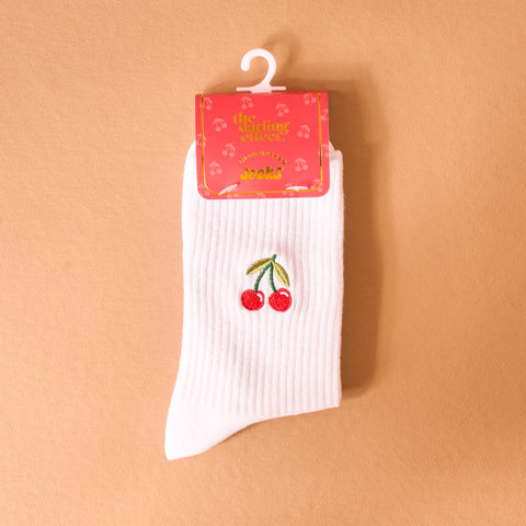 Embroidered Crew Socks - Cherries