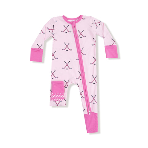 Angel Dear - 2 Way Zipper Romper - Pink Hockey