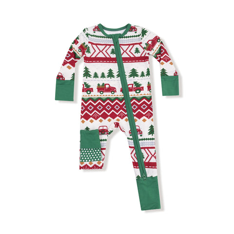 Angel Dear - 2 Way Zipper Romper - Red Truck Fair Isle