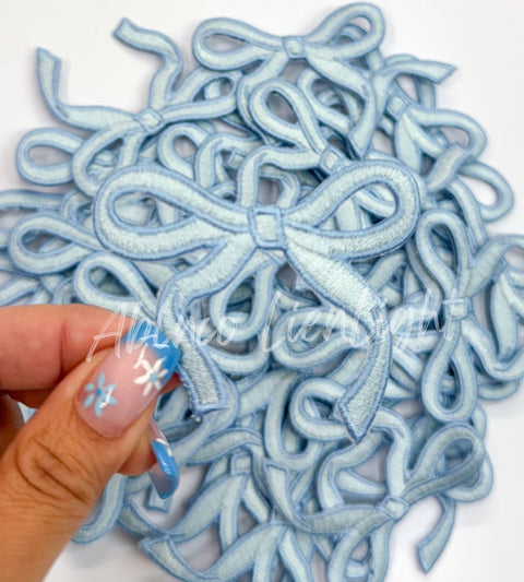 Iron on Patch - 2.7-3" Blue Dainty Bow