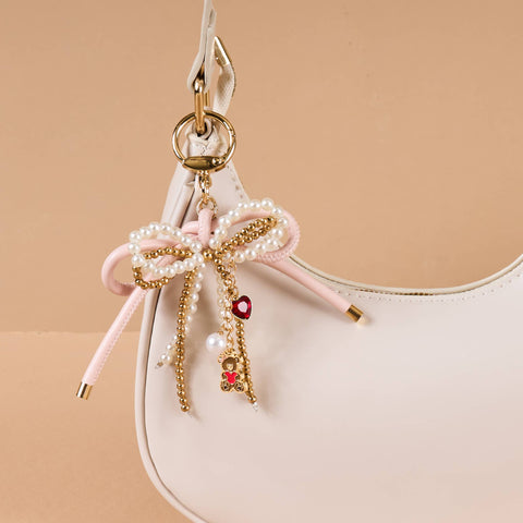 Layered Bow Bag Charm - Blushing Bear