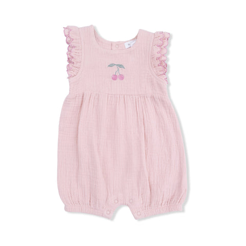 Angel Dear - Solid Muslin Scallop Ruffle Shortie - Cherries