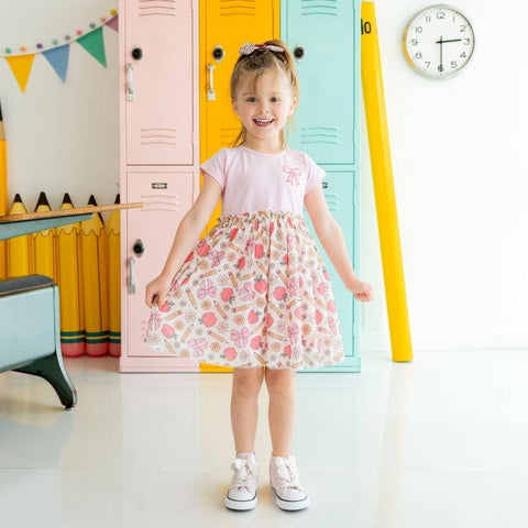 Sweet Wink - Patch Short Sleeve Tutu Dress - Back To School Cutie