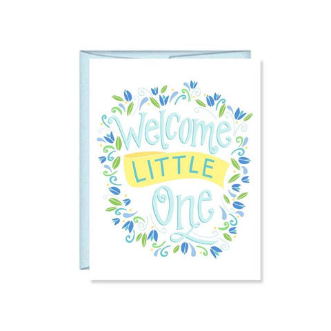 Pen & Paint - Baby Shower Card - Welcome Little One Blue Floral