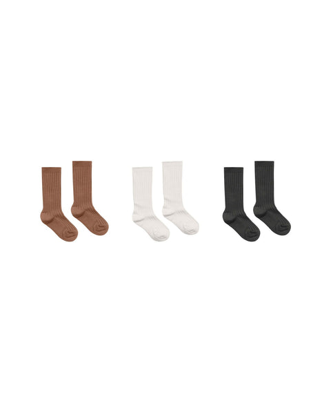 Rylee + Cru - Ribbed Socks 3PK - Cedar, Ivory, Black