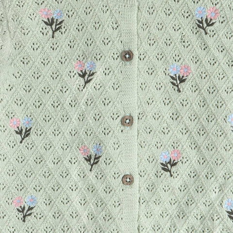 Viverano - Mae Floral Pointelle Baby Sweater Knit Cardigan - Sage Green