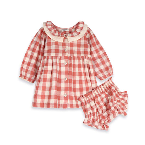 Viverano - Holly Gingham Baby Dress & Bloomer - Cranberry Rust