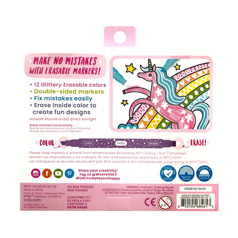 Ooly - Make no Mistake! Glittery Erasable Markers - Set of 12