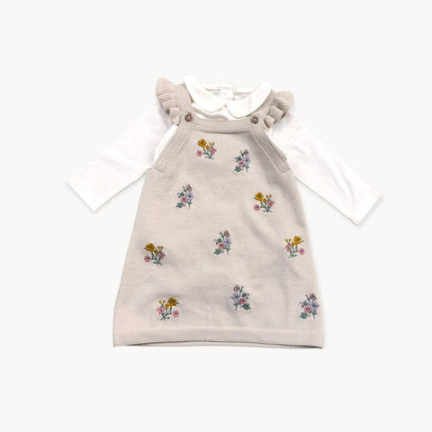 Viverano - Floral Embroidered Tunic Baby Knit Dress - Stone