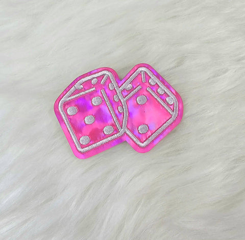 Embroidery Iron On Patch - Iridescent Pink Rolling Dice