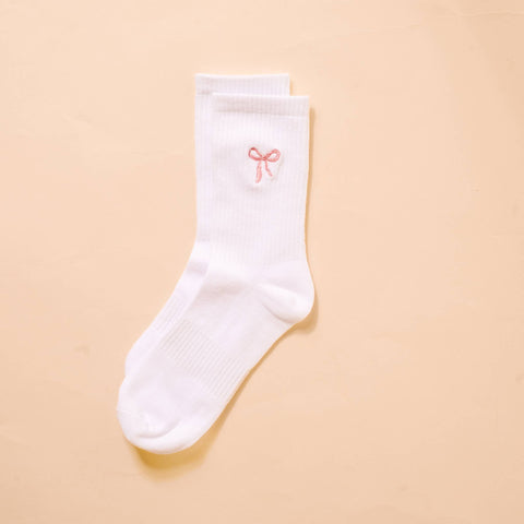 Embroidered Crew Socks - Pink Bow