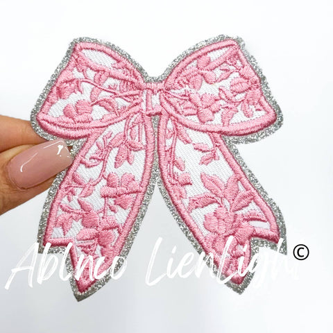 Iron on Patch - Pink Floral Grand Bow