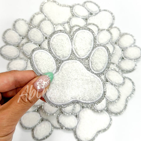 ABLN Boutique - Iron on Patch - 3" White Chenille Paw Print