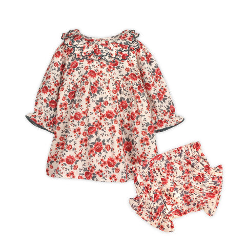 Viverano - Amour Rose Floral Ruffle Baby Dress & Bloomer - Rose Floral