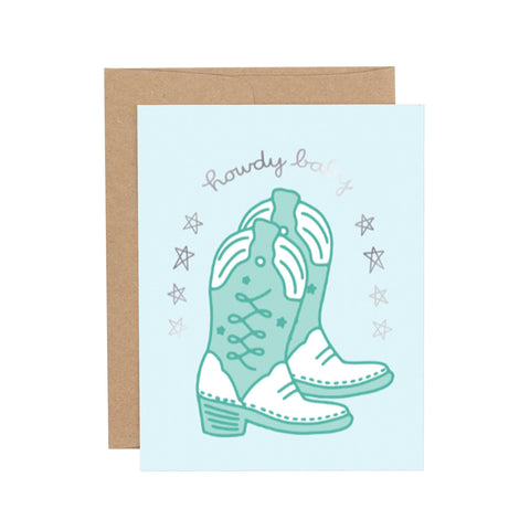 Greeting Card - Howdy Baby Western Blue