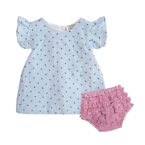 Viverano - Emery Hearts Baby Ruffled Sleeve Top + Bloomer - Disty Blue