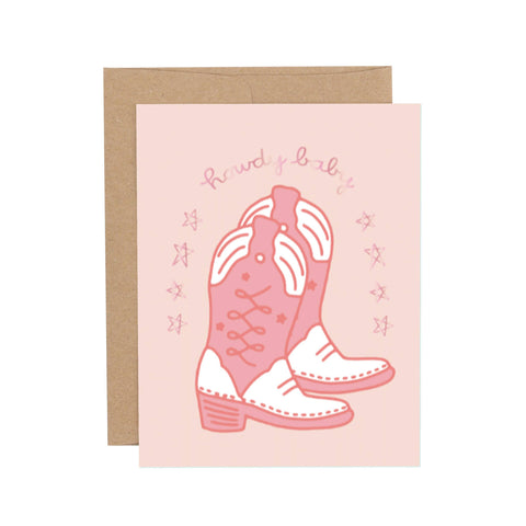 Greeting Card - Howdy Baby Western Pink