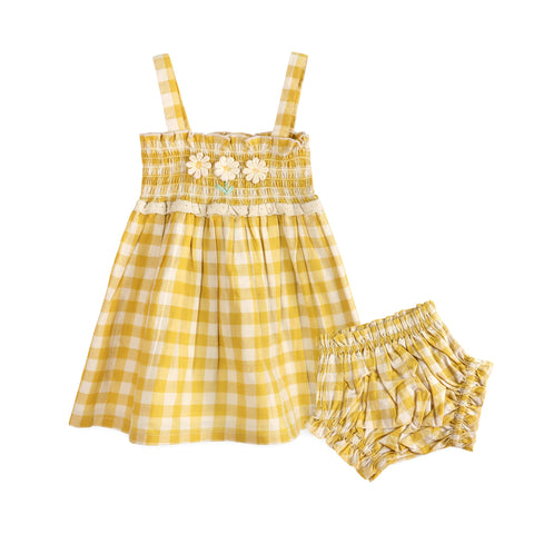Viverano - Bonnie Smocked Baby Dress + Bloomer - Yellow Gingham