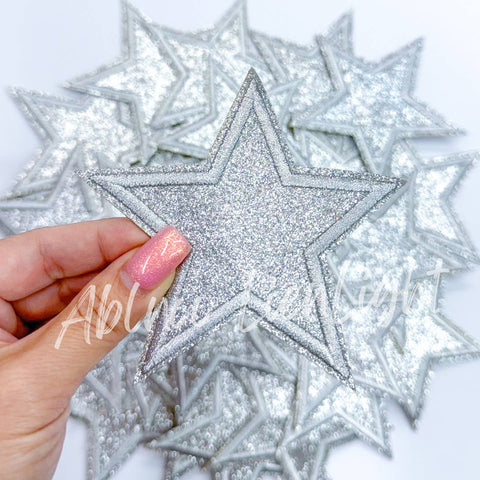 Iron on Patch - 3" Silver Glitter Star