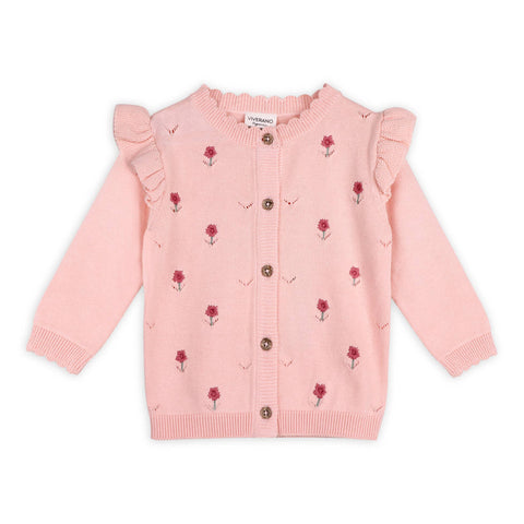 Viverano - Floral Embroidered Pointelle Knit Cardigan - Rosewood Pink