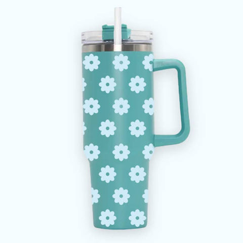Cleary Lane - 40 Oz Tumbler With Handle - Mint Flowers