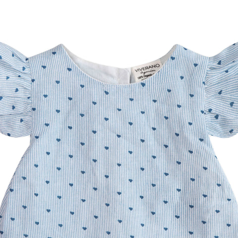 Viverano - Emery Hearts Baby Ruffled Sleeve Top + Bloomer - Disty Blue
