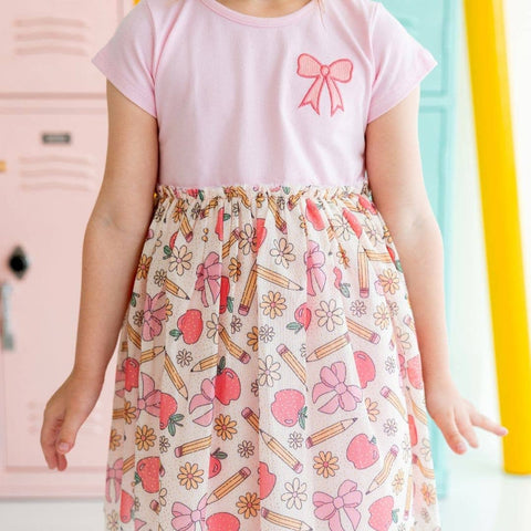 Sweet Wink - Patch Short Sleeve Tutu Dress - Back To School Cutie