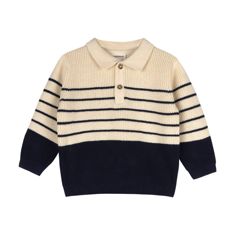 Viverano - Classic Stripe Polo Sweater Knit Pullover & Pant Set - Navy