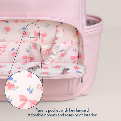 Itzy Ritzy - Backpack Diaper Bag - Ribbons & Roses Boss Plus™