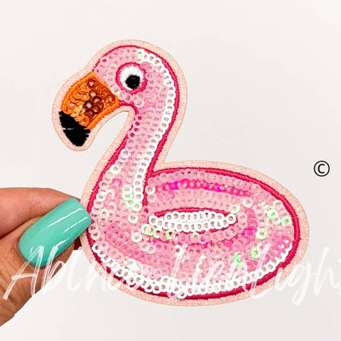Iron on Patch - Flamingo Pool Float Sequin